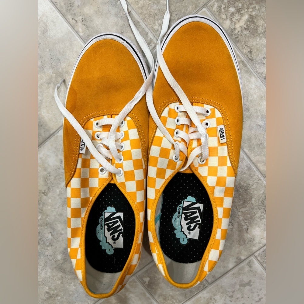 Men’s checkered Vans shoes 11.5 comfy Cush yellow orange mustard